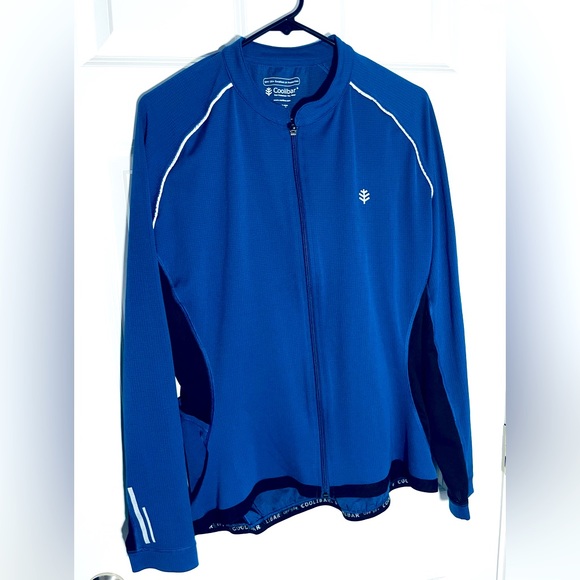 Coolibar Cycling Jersey Blue UPF 50+ Long Sleeve Full Zip Mens Sz Large #1 - Picture 1 of 10